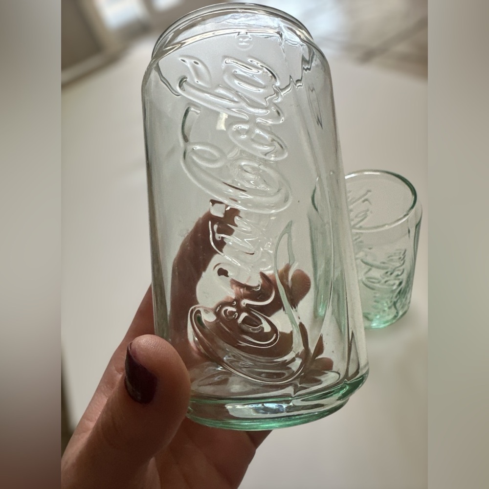 Vintage Coca-Cola can-shaped drinking glasses Set of 2 - Green Glass - Picture 4 of 4